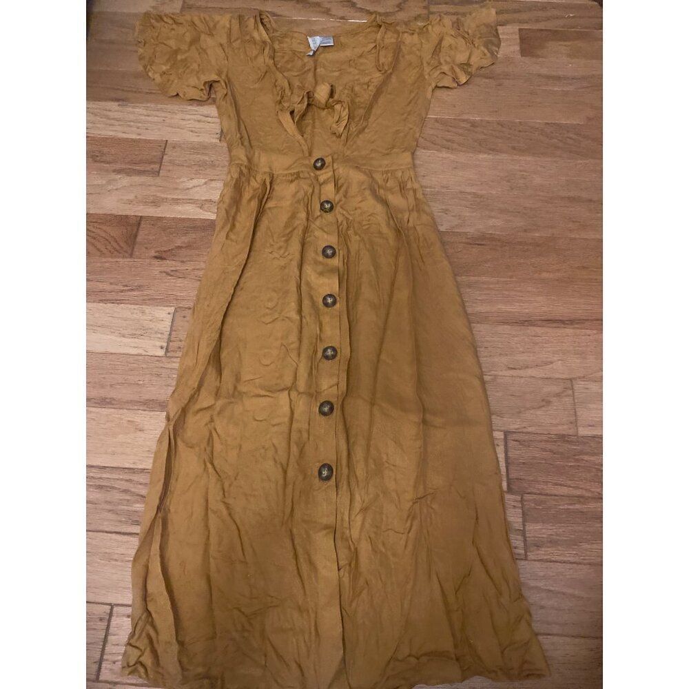 Mini Chica women's Vintage-Style Mustard Button-Down Tie-Front dress size XS